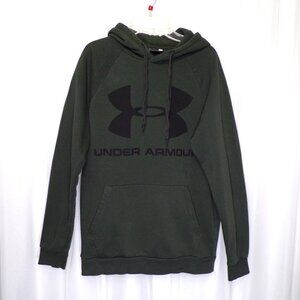 Under Armour Hoodie Mens sz Small Green Pocket Black Logo Work Camping Outdoors